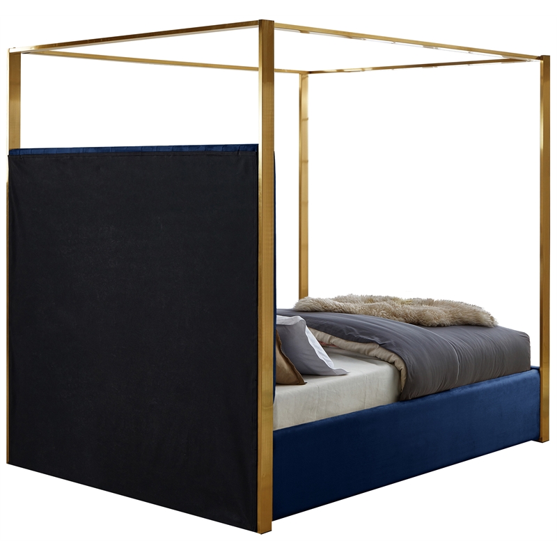 Maklaine Contemporary designed Navy Finished Velvet King Bed