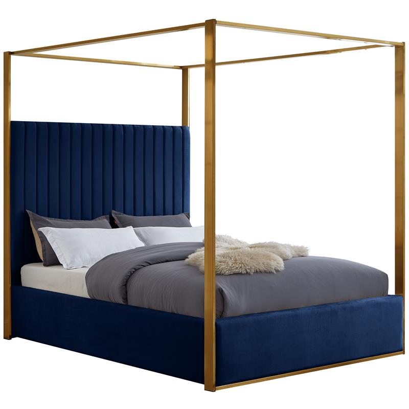Maklaine Contemporary designed Navy Finished Velvet King Bed