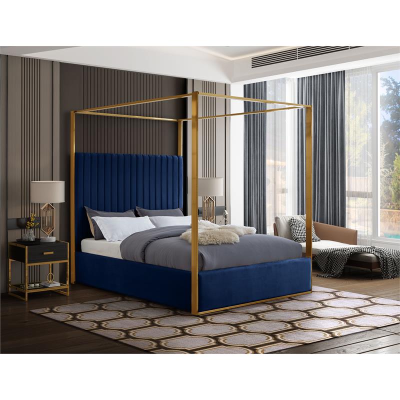 Maklaine Contemporary designed Navy Finished Velvet King Bed