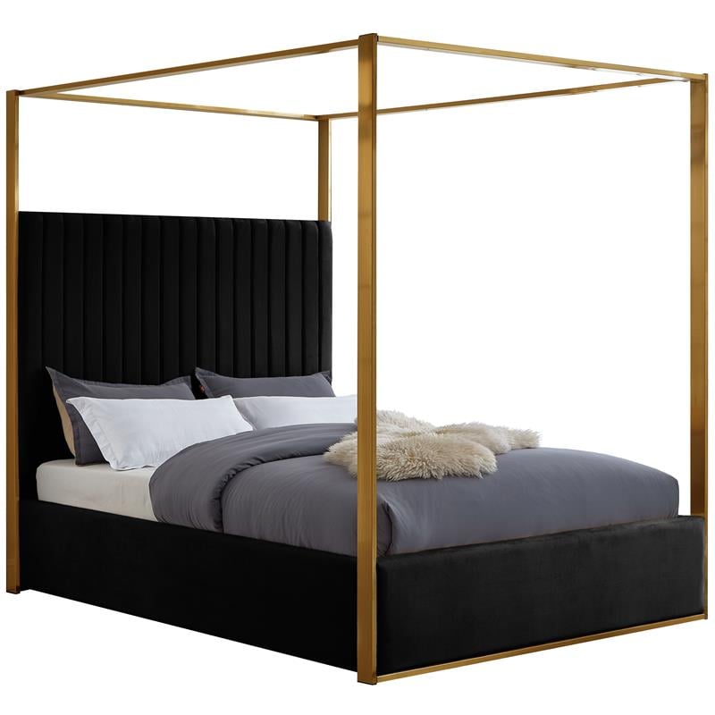 Maklaine Contemporary designed Black Finished Velvet King Bed
