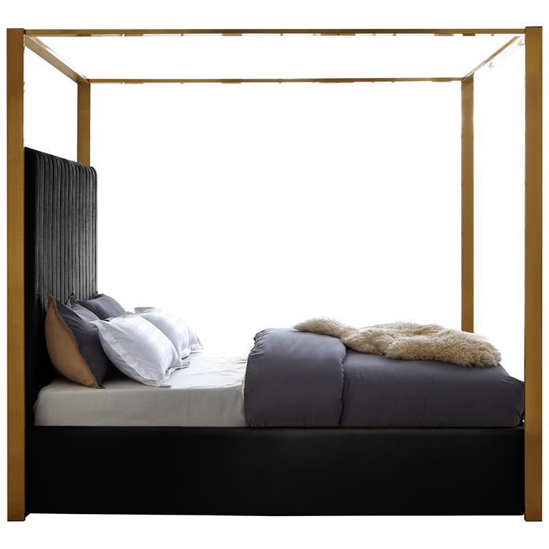 Maklaine Contemporary designed Black Finished Velvet King Bed