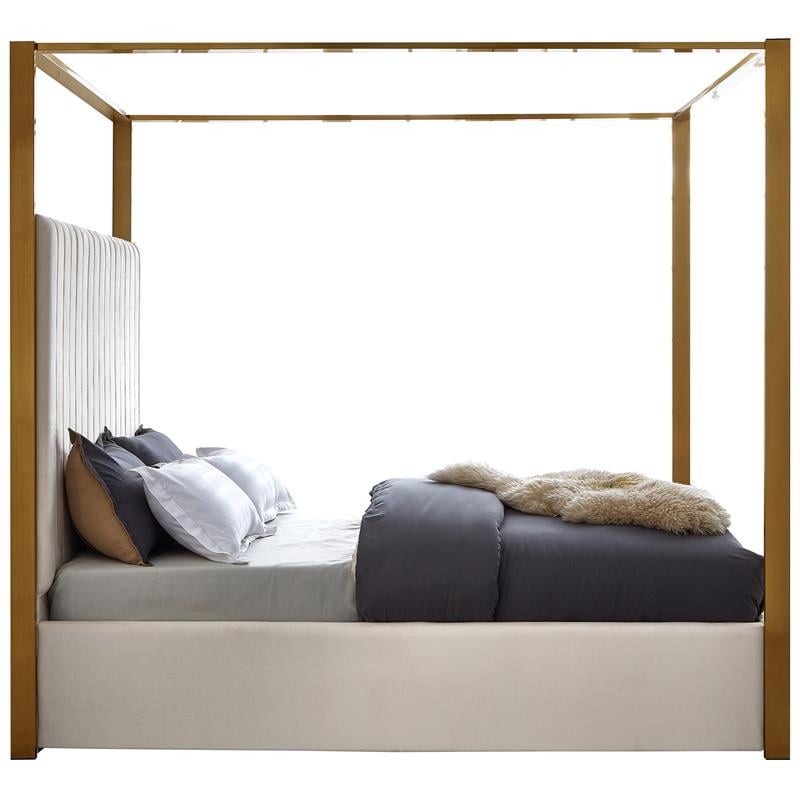 Maklaine Contemporary designed Cream Finished Velvet King Bed