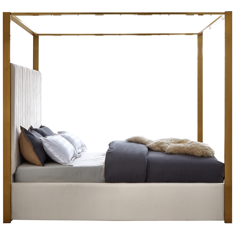 Maklaine Contemporary designed Cream Finished Velvet King Bed