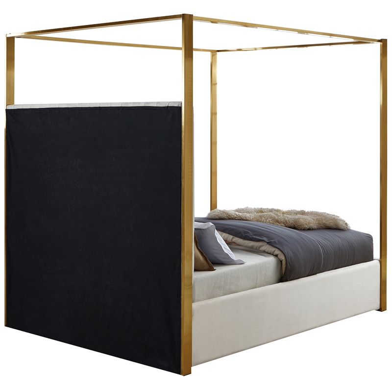 Maklaine Contemporary designed Cream Finished Velvet King Bed