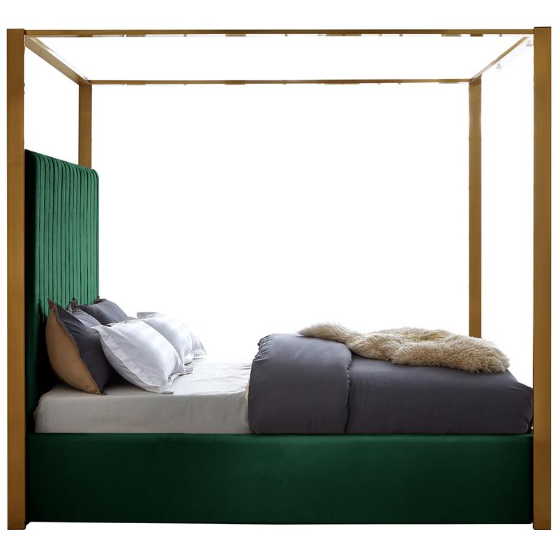 Maklaine Contemporary designed Green Finished Velvet King Bed