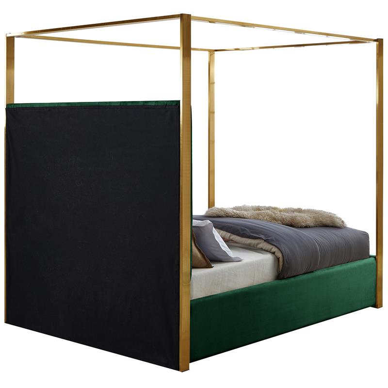 Maklaine Contemporary designed Green Finished Velvet King Bed