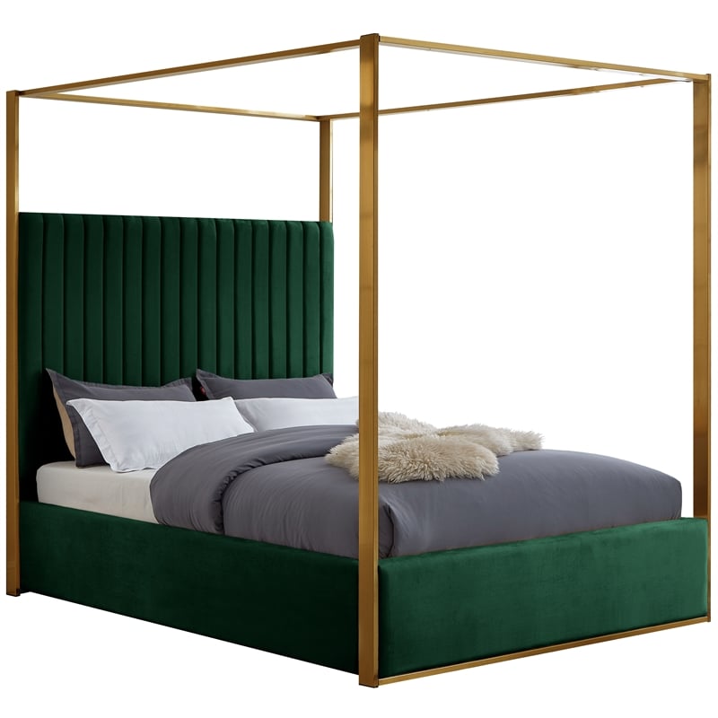 Maklaine Contemporary designed Green Finished Velvet King Bed