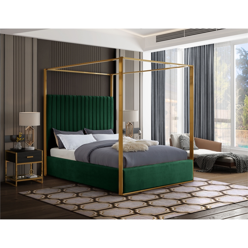 Maklaine Contemporary designed Green Finished Velvet King Bed