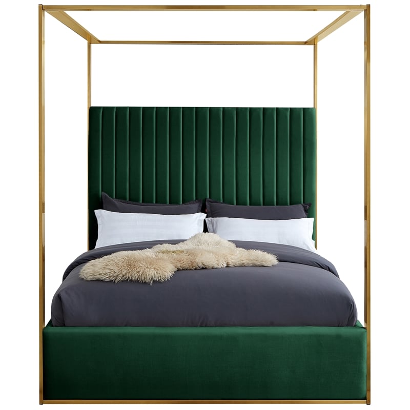 Maklaine Contemporary designed Green Finished Velvet King Bed
