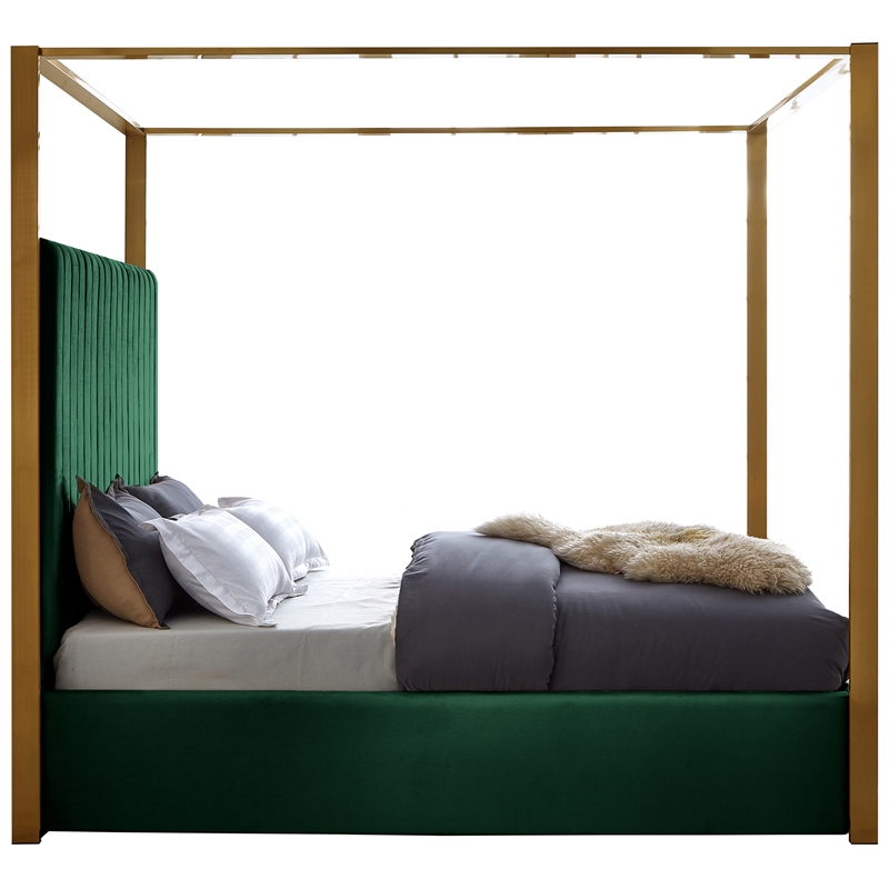 Maklaine Contemporary designed Green Finished Velvet King Bed