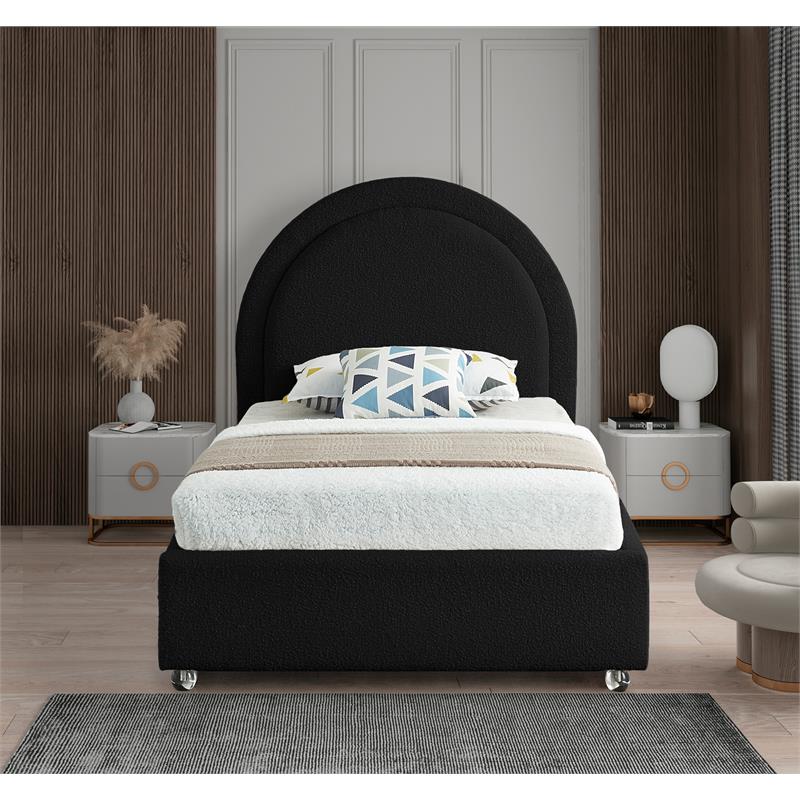 Maklaine Contemporary designed Black Finished Fabric Twin Bed