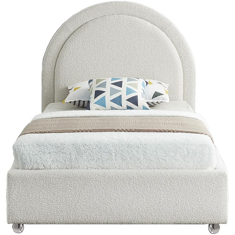 Maklaine Contemporary designed Cream Finished Fabric Twin Bed