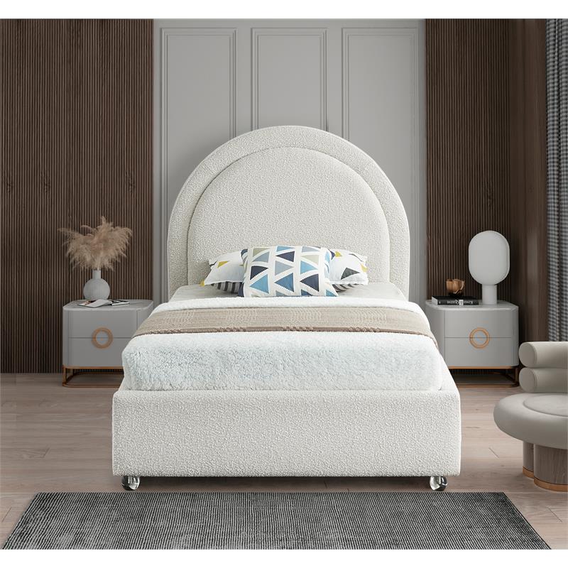 Maklaine Contemporary designed Cream Finished Fabric Twin Bed
