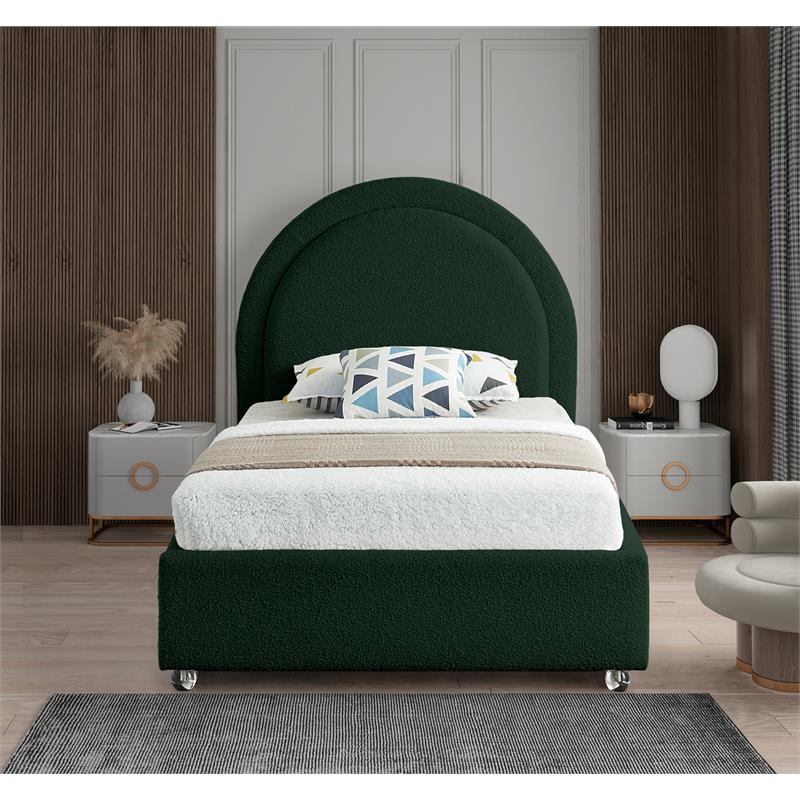 Maklaine Contemporary designed Green Finished Fabric Twin Bed