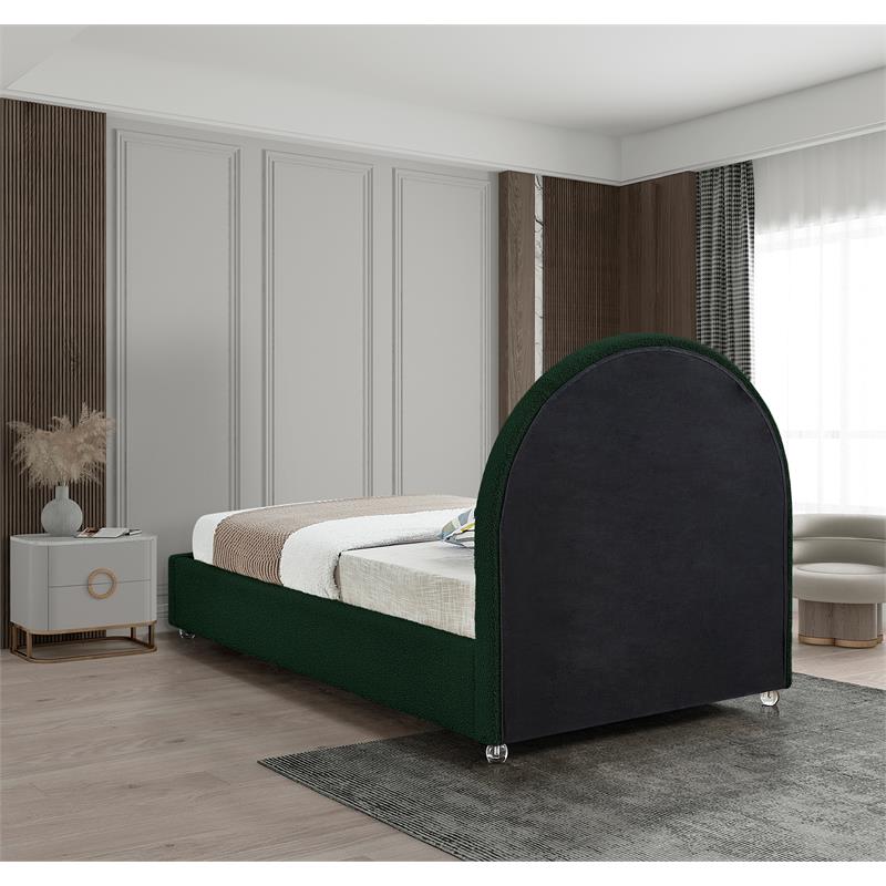 Maklaine Contemporary designed Green Finished Fabric Twin Bed