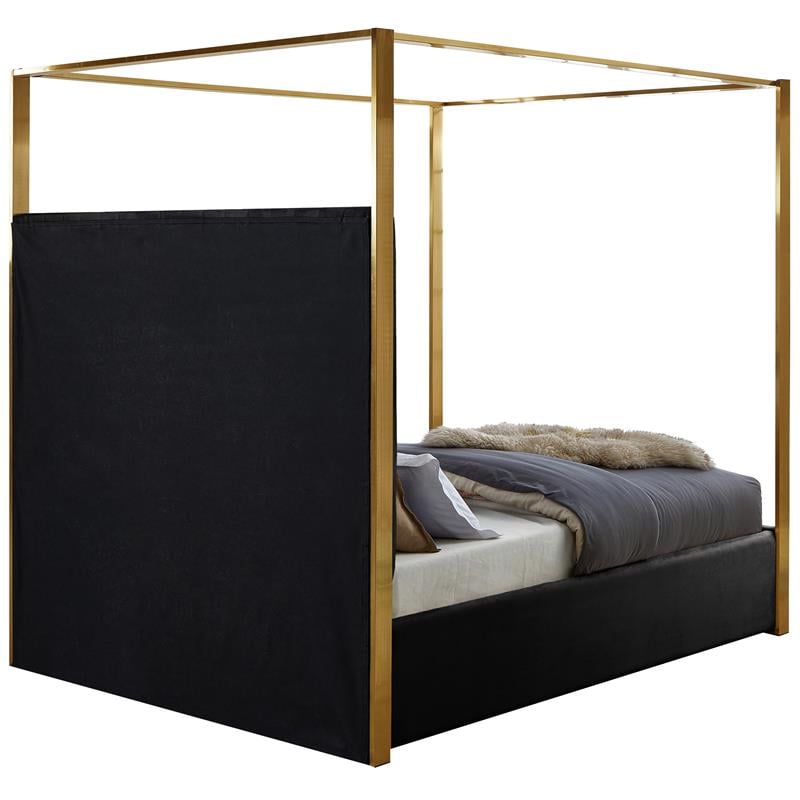 Maklaine Contemporary designed Black Finished Velvet Queen Bed