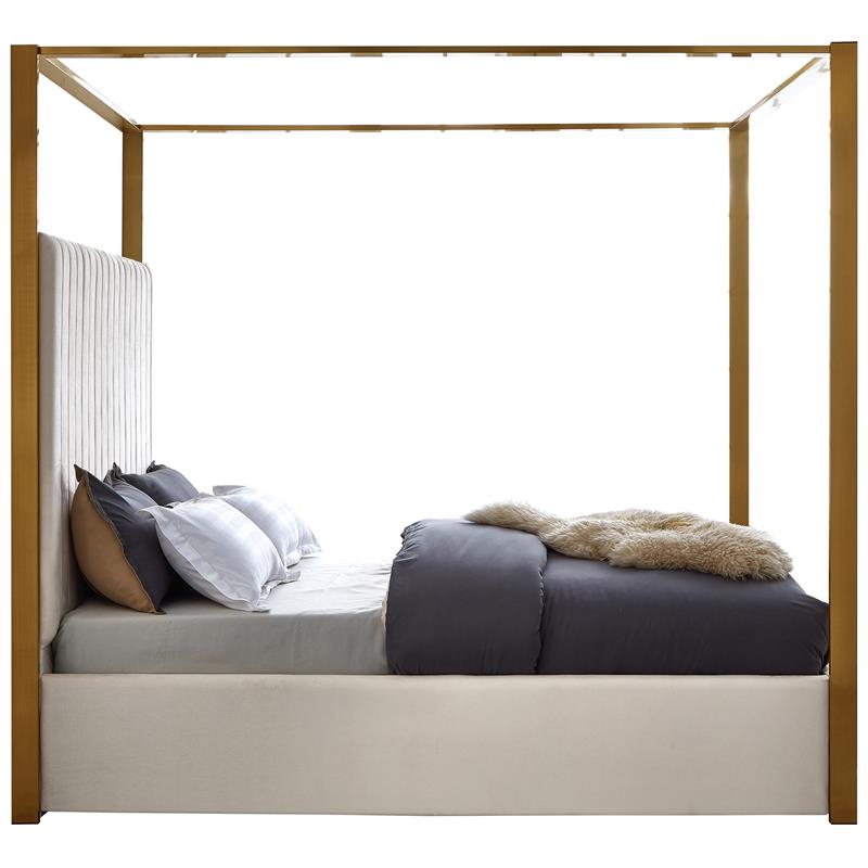 Maklaine Contemporary designed Cream Finished Velvet Queen Bed