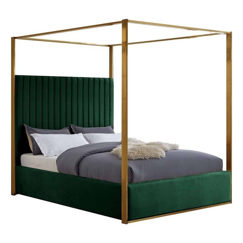 Maklaine Contemporary Velvet Deep Channel Tufted Queen Bed in Green