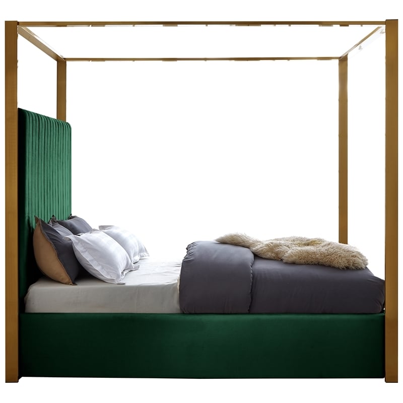 Maklaine Contemporary Velvet Deep Channel Tufted Queen Bed in Green