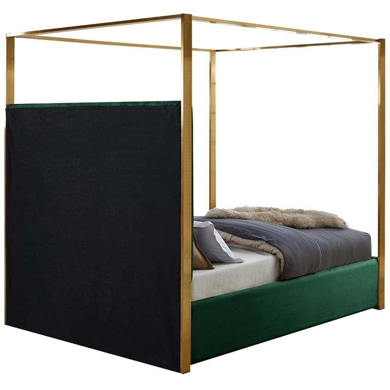 Maklaine Contemporary Velvet Deep Channel Tufted Queen Bed in Green