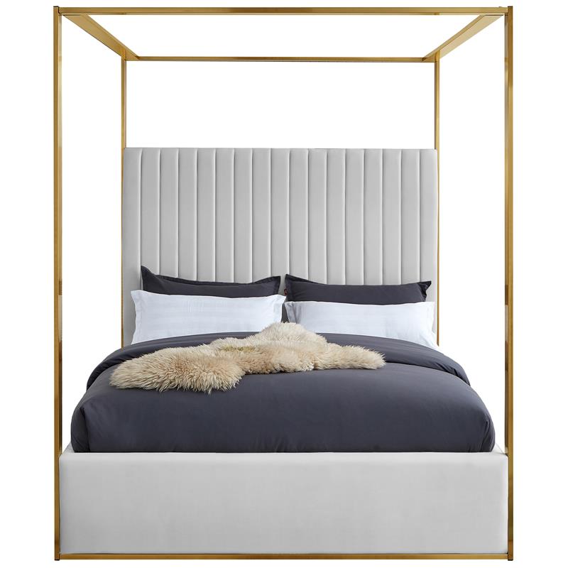 Maklaine Contemporary designed White Finished Faux Leather King Bed