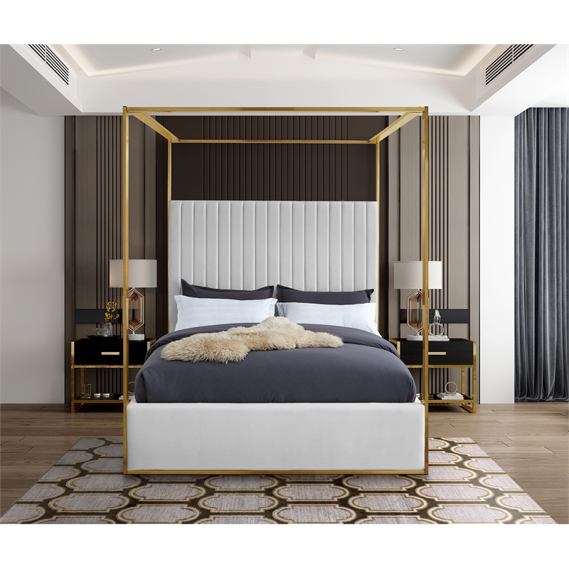 Maklaine Contemporary designed White Finished Faux Leather King Bed