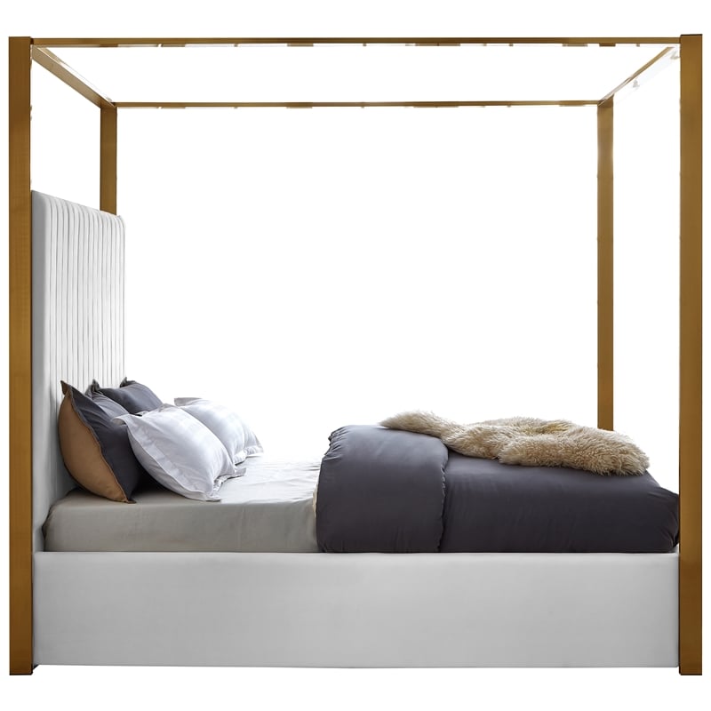 Maklaine Contemporary designed White Finished Faux Leather King Bed