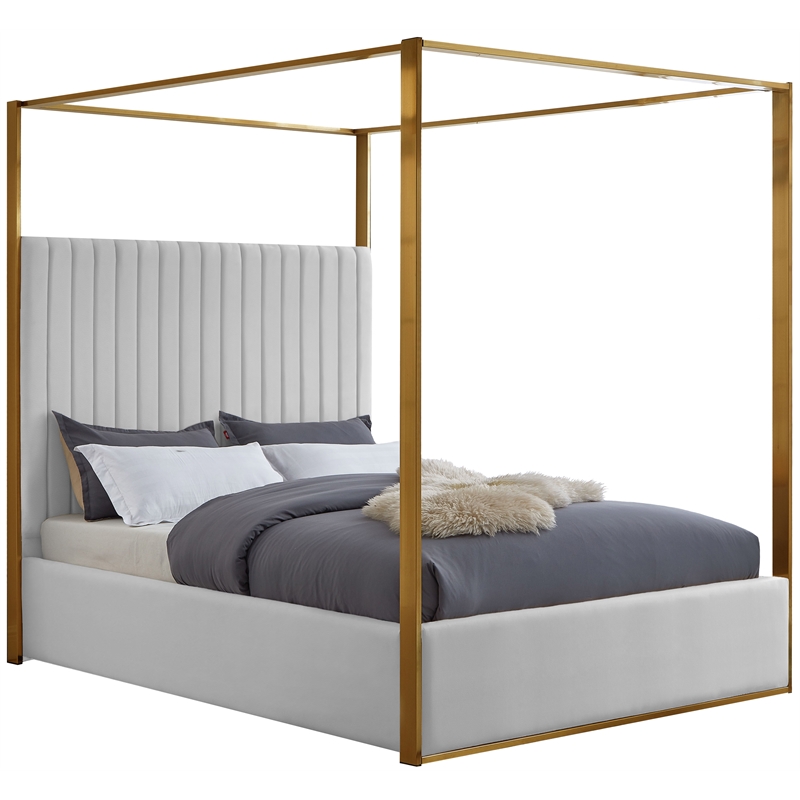 Maklaine Faux Leather White Queen Bed Rectangular Deep Channel Tufting 78.5
