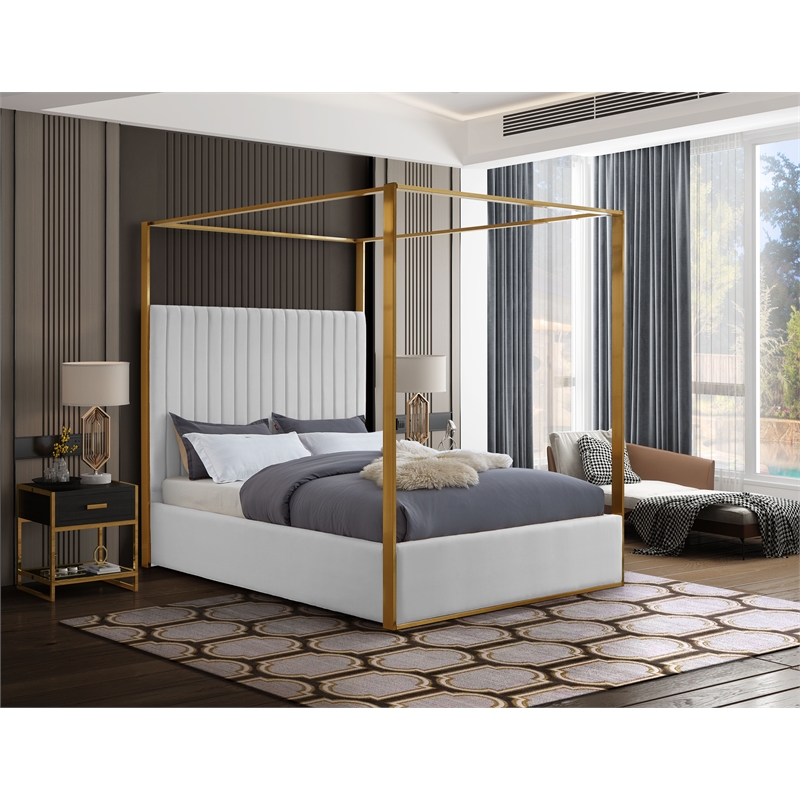 Maklaine Faux Leather White Queen Bed Rectangular Deep Channel Tufting 78.5
