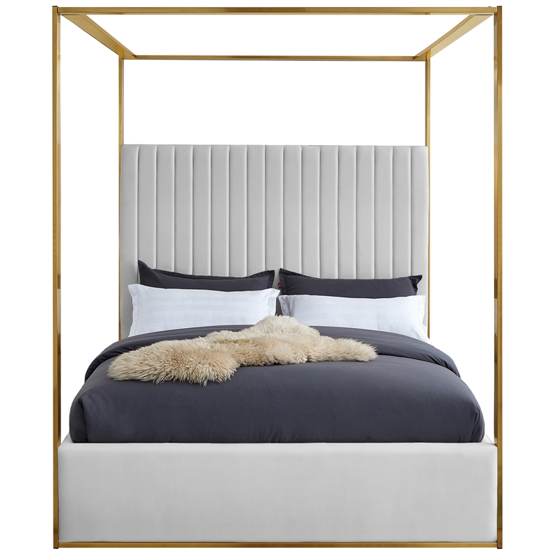 Maklaine Faux Leather White Queen Bed Rectangular Deep Channel Tufting 78.5