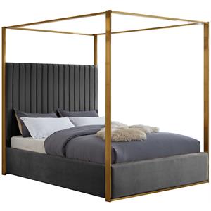 Maklaine Contemporary designed Gray Finished Velvet King Bed