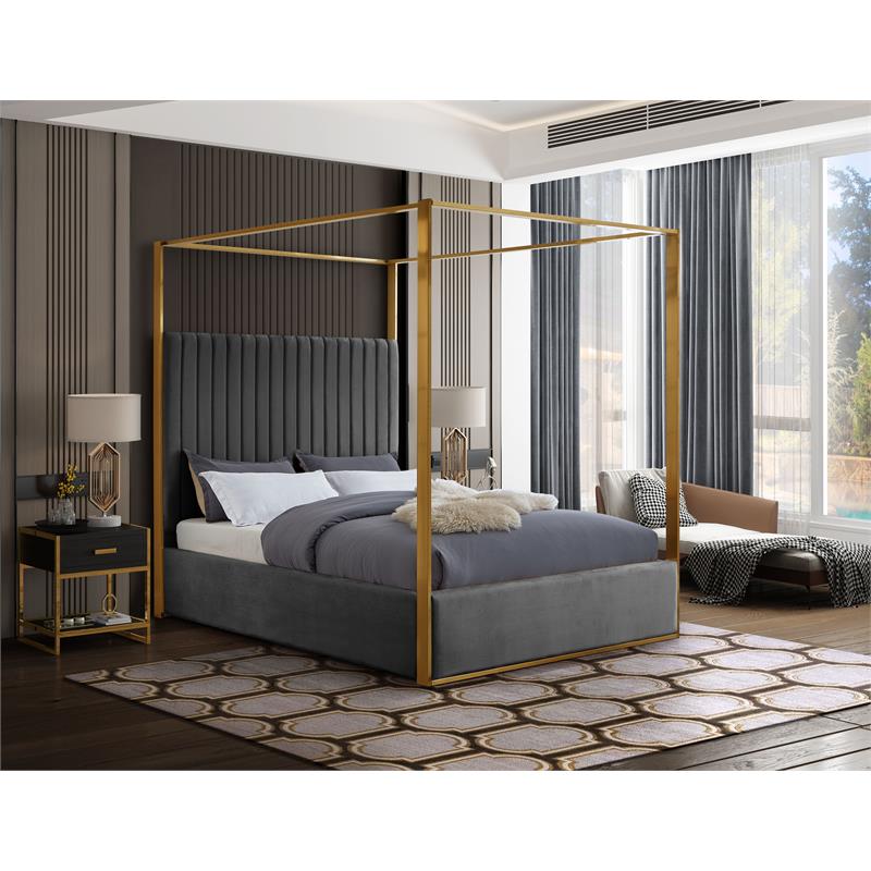 Maklaine Contemporary designed Gray Finished Velvet King Bed