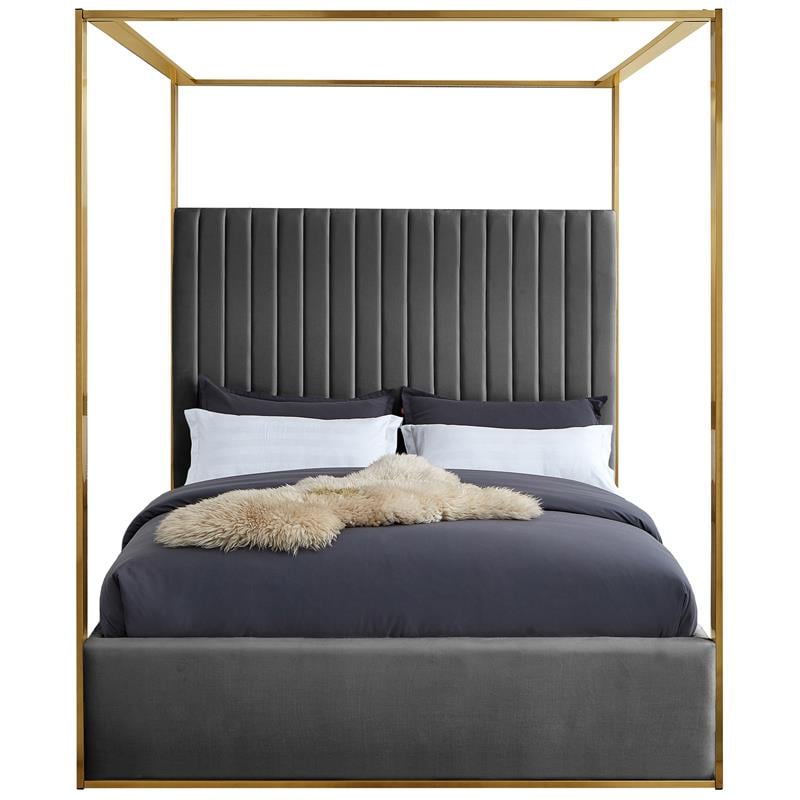 Maklaine Contemporary designed Gray Finished Velvet King Bed