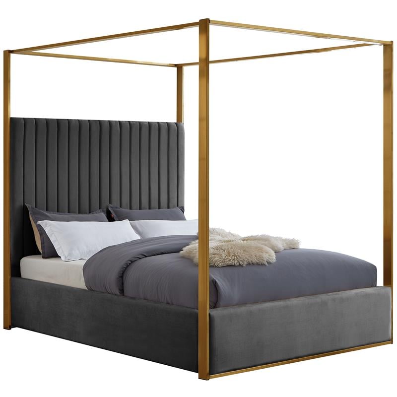Maklaine Contemporary designed Gray Finished Velvet King Bed