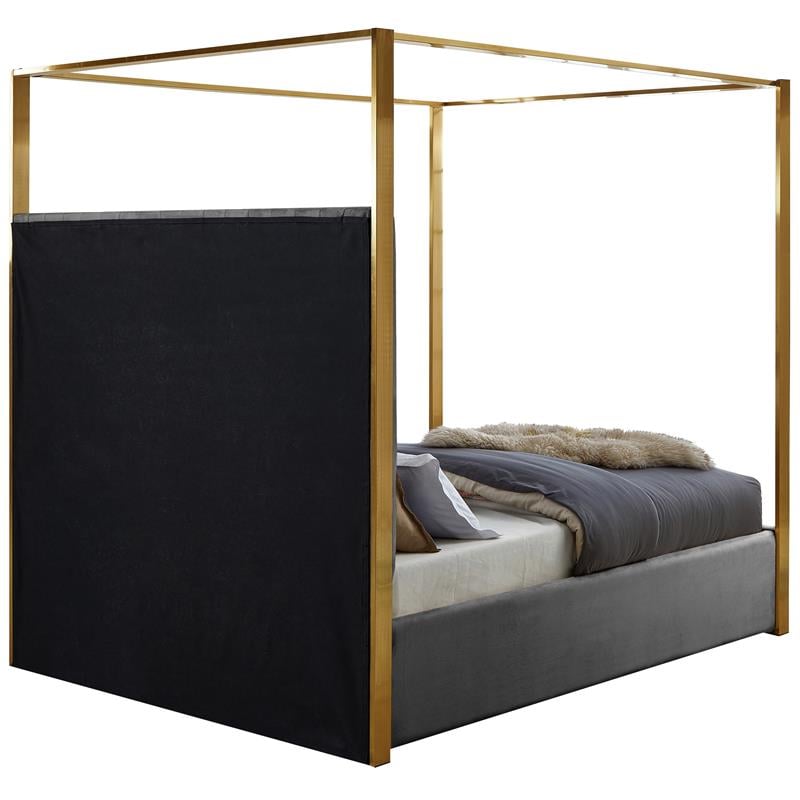 Maklaine Contemporary designed Gray Finished Velvet Queen Bed
