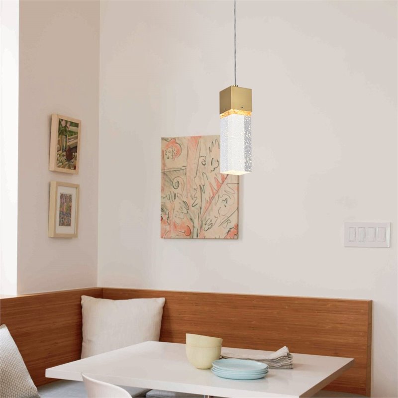 Maklaine Metal Royal Cut Crystal LED Pendant with Clear Shade in Gold Finish