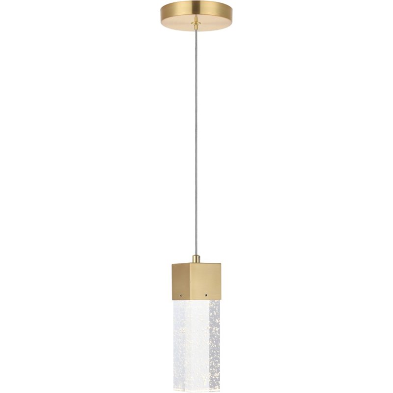 Maklaine Metal Royal Cut Crystal LED Pendant with Clear Shade in Gold Finish