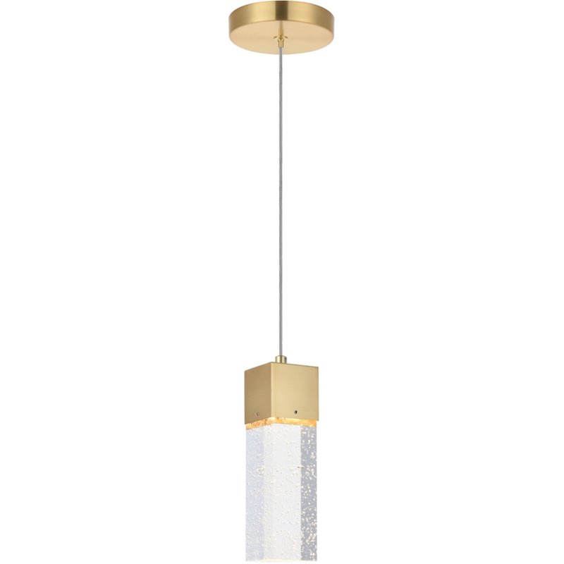 Maklaine Metal Royal Cut Crystal LED Pendant with Clear Shade in Gold Finish
