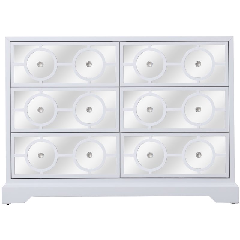 Maklaine 6 Drawer 48 inches Dresser in Hand Painted White Finish