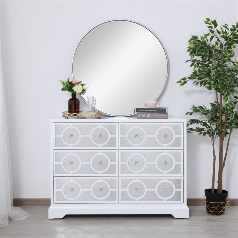 Maklaine 6 Drawer 48 inches Dresser in Hand Painted White Finish