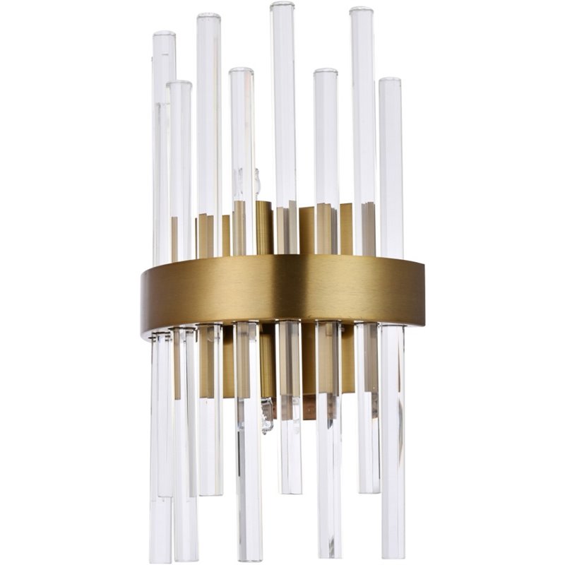 Maklaine Metal and Crystal Gold Wall Sconce Rectangular Royal Cut 14