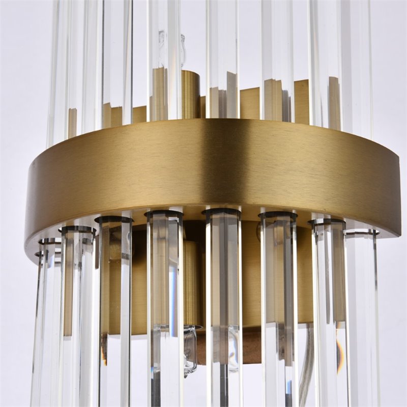 Maklaine Metal and Crystal Gold Wall Sconce Rectangular Royal Cut 14