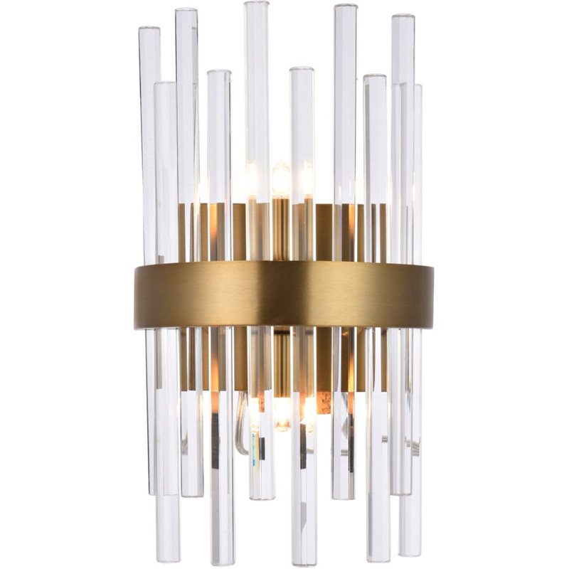 Maklaine Metal and Crystal Gold Wall Sconce Rectangular Royal Cut 14