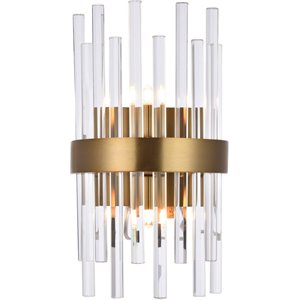 Maklaine Metal and Crystal Gold Wall Sconce Rectangular Royal Cut 14&quot