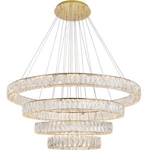 Maklaine 4 Tier 42&quot Round Royal Cut LED Chandelier in Gold Finish