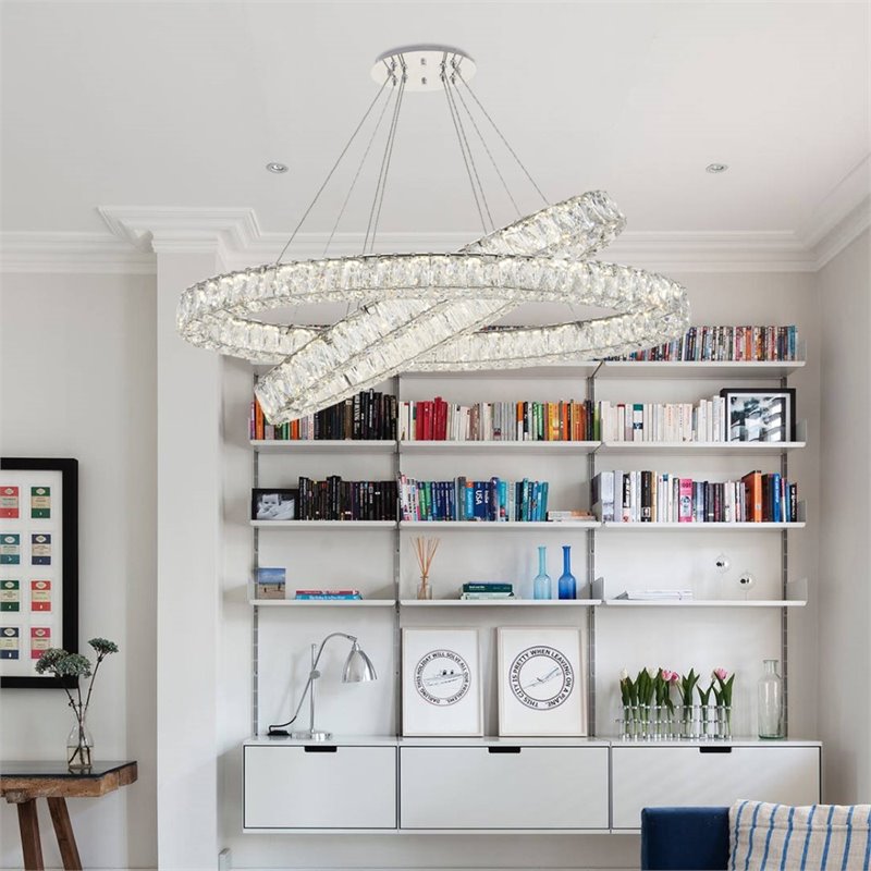 Maklaine Metal Crystal Chrome Chandelier Oval LED Integrated 48