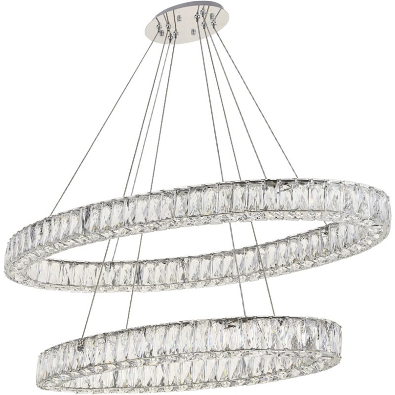 Maklaine Metal Crystal Chrome Chandelier Oval LED Integrated 48