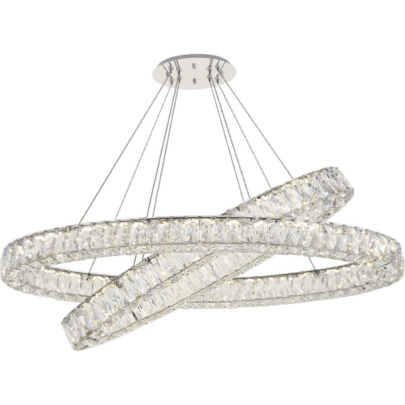 Maklaine Metal Crystal Chrome Chandelier Oval LED Integrated 48