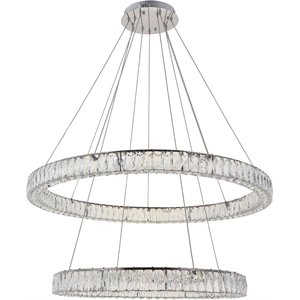 Maklaine 2 Tier 42&quot Round Royal Cut LED Chandelier in Chrome