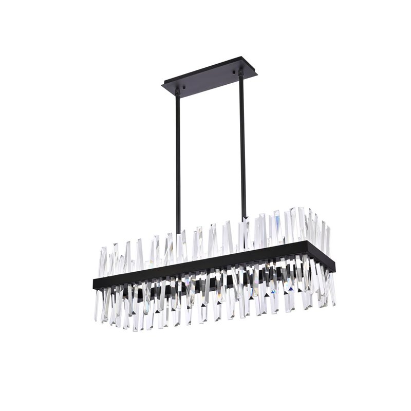 Maklaine Iron Crystal Black Chandelier Rectangular Dimmable 36